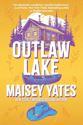 Book cover with cabin, rowboat, cowboy hat, and bold yellow background.