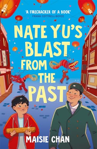 Book cover: two boys, a dragon, and red lanterns in a town.