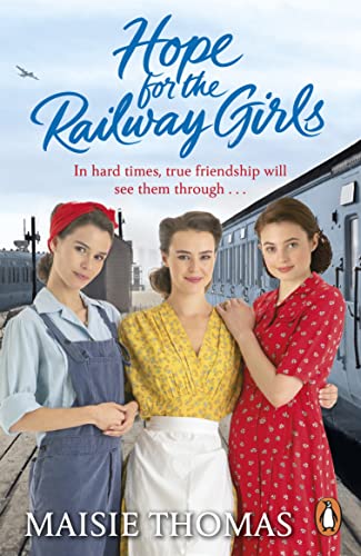 Book cover featuring three women in vintage clothing, with a train backdrop.
