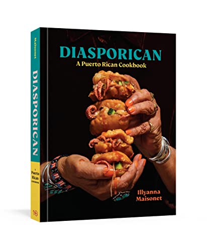 Cookbook cover, "Diasporican: A Puerto Rican Cookbook," with hands holding food.