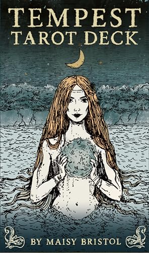 Tarot deck cover with a woman holding a crystal in stormy waters.