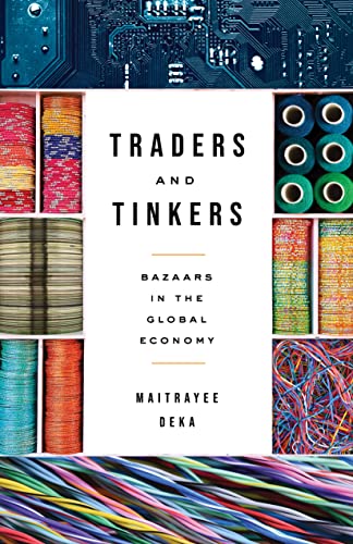 Book cover: "Traders and Tinkers" with colorful spools and circuit board imagery.
