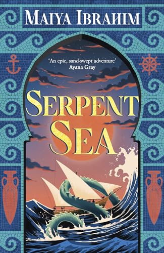Book cover: “Serpent Sea” with a ship, sea serpent, and ornate border.