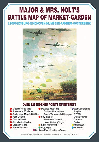 Map cover with planes and parachutes, titled Major & Mrs. Holt's Battle Map.