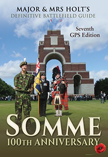 Three uniformed figures stand before the Thiepval Memorial on the Somme battlefield.