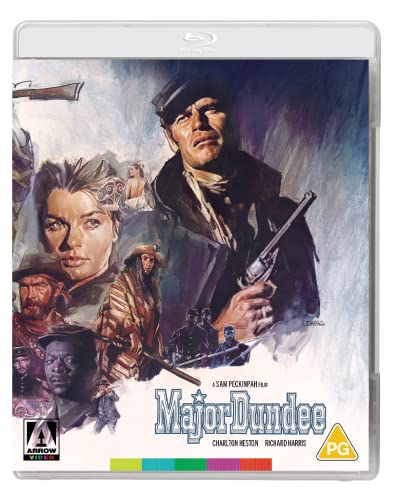 Blu-ray cover art for Major Dundee featuring a painted collage of the film's cast.