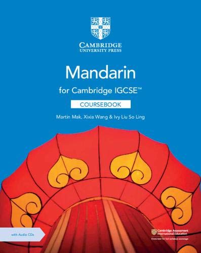 Cambridge IGCSE Mandarin coursebook cover featuring a red and yellow Chinese umbrella graphic.