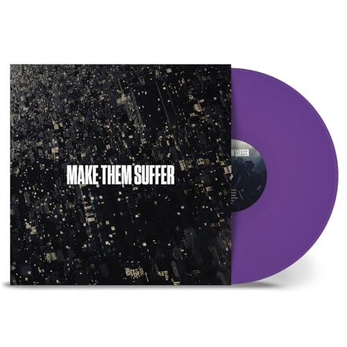 Purple vinyl record with album cover depicting a city skyline at night.