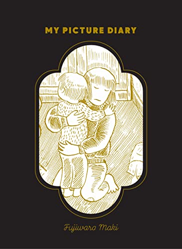 Golden illustration of two children hugging on a black book cover.