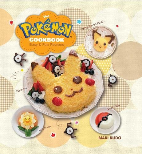 Cover of The Pokémon Cookbook featuring a Pikachu-shaped cake and other Pokémon-themed food items.