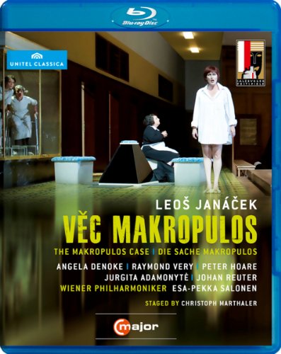 Blu-ray cover for "Vec Makropulos Case" opera with a woman in white.
