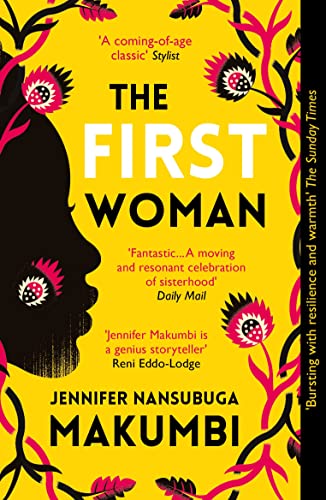 Book cover with a yellow background, black silhouette of a woman, and floral illustrations.
