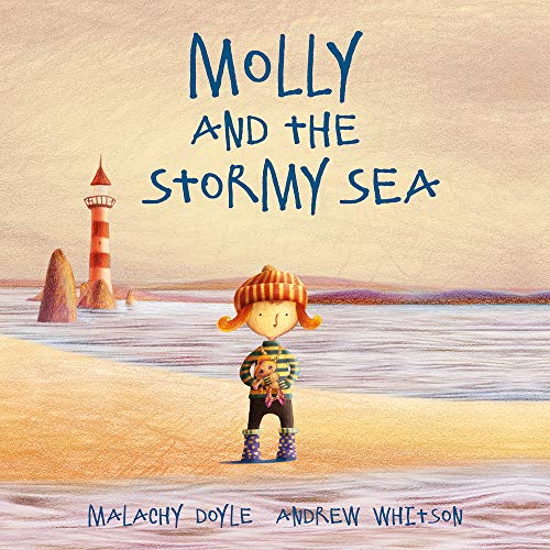 Book cover: girl in hat stands on beach near lighthouse and sea.