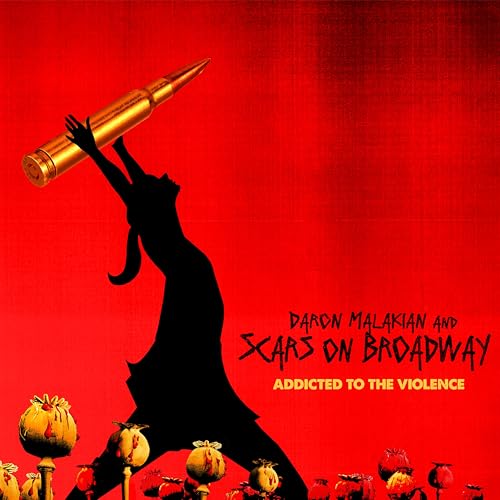 Red album cover with silhouette, bullet, and poppy flowers.