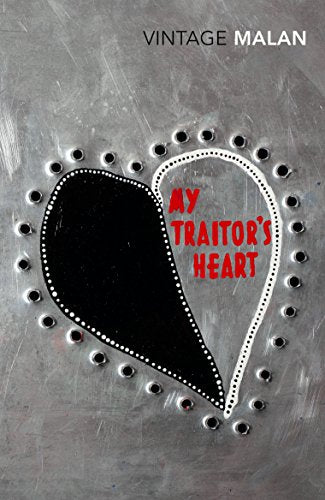 Book cover: black and white heart with red title, metallic background.
