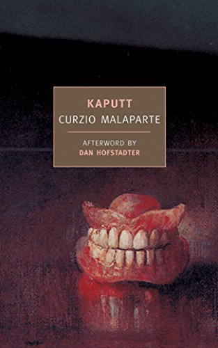 Book cover of Kaputt by Curzio Malaparte featuring a set of dentures on dark background.