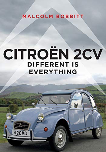 Book cover featuring a light blue Citroen 2CV car against a rural landscape background.