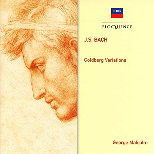 "CD cover with sketch of man's head and text: 'J.S. Bach Goldberg Variations'."