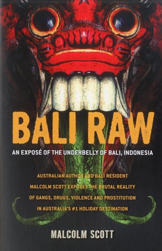 Book cover: “Bali Raw” with a dragon-like face and bold yellow title.