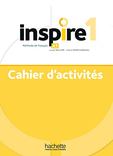French textbook cover, "Inspire 1 Cahier d'activités," yellow and white design.