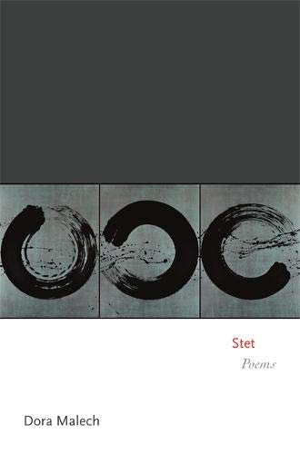 Book cover with abstract black brushstrokes and red text: "Stet" and "Poems".