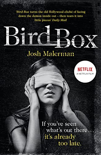 Book cover: woman with blindfold, title "Bird Box" by Josh Malerman.
