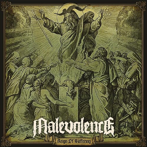 Sepia-toned illustration of a horned figure overlooking a crowd of robed people.