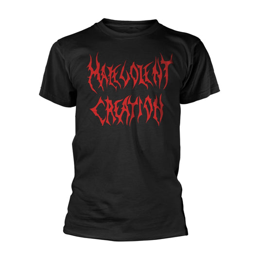 Black t-shirt with red, jagged “MALEVOLENT CREATION” band logo print.