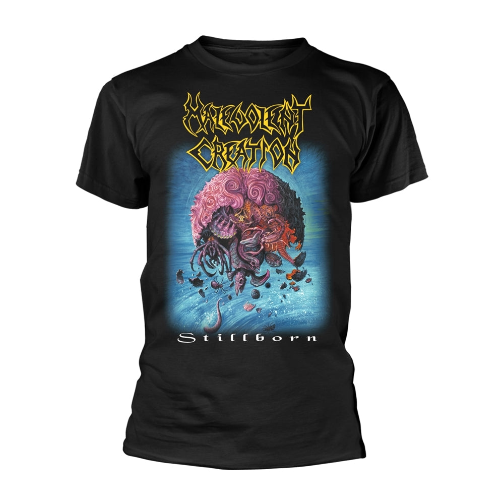 Black t-shirt with album art for Malevolent Creation’s “Stillborn.”