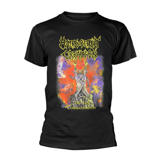Black t-shirt with band logo and biblical imagery print.