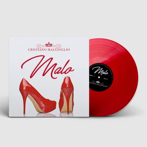 Red vinyl record and album cover featuring high heels and text.