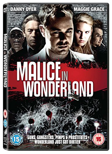 DVD cover for "Malice In Wonderland" featuring actors and broken glass.