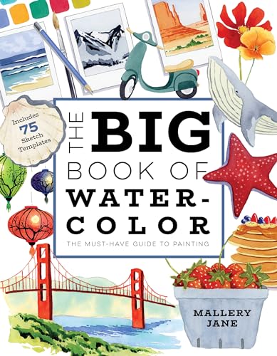 Watercolor painting guide book with diverse illustrated examples and templates.