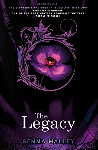 Book cover: "The Legacy" with a purple poppy and ornate swirls.