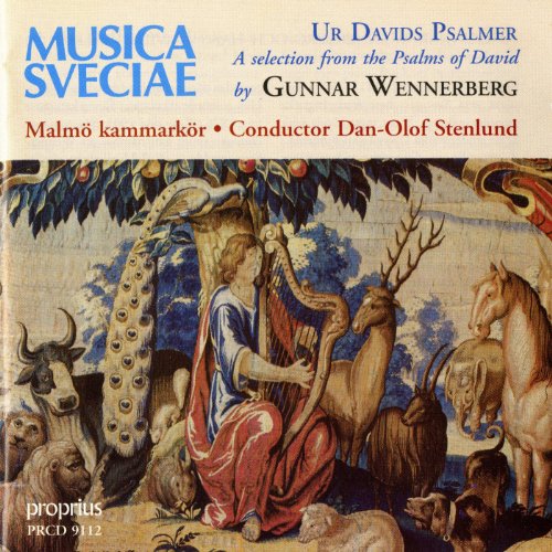 CD cover: medieval-style tapestry with a harpist, animals, and text.