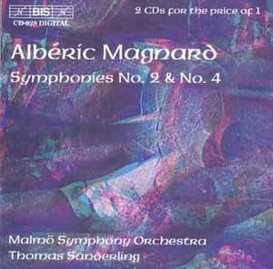 CD cover for Albéric Magnard Symphonies 2 & 4 with abstract purple and blue textures.