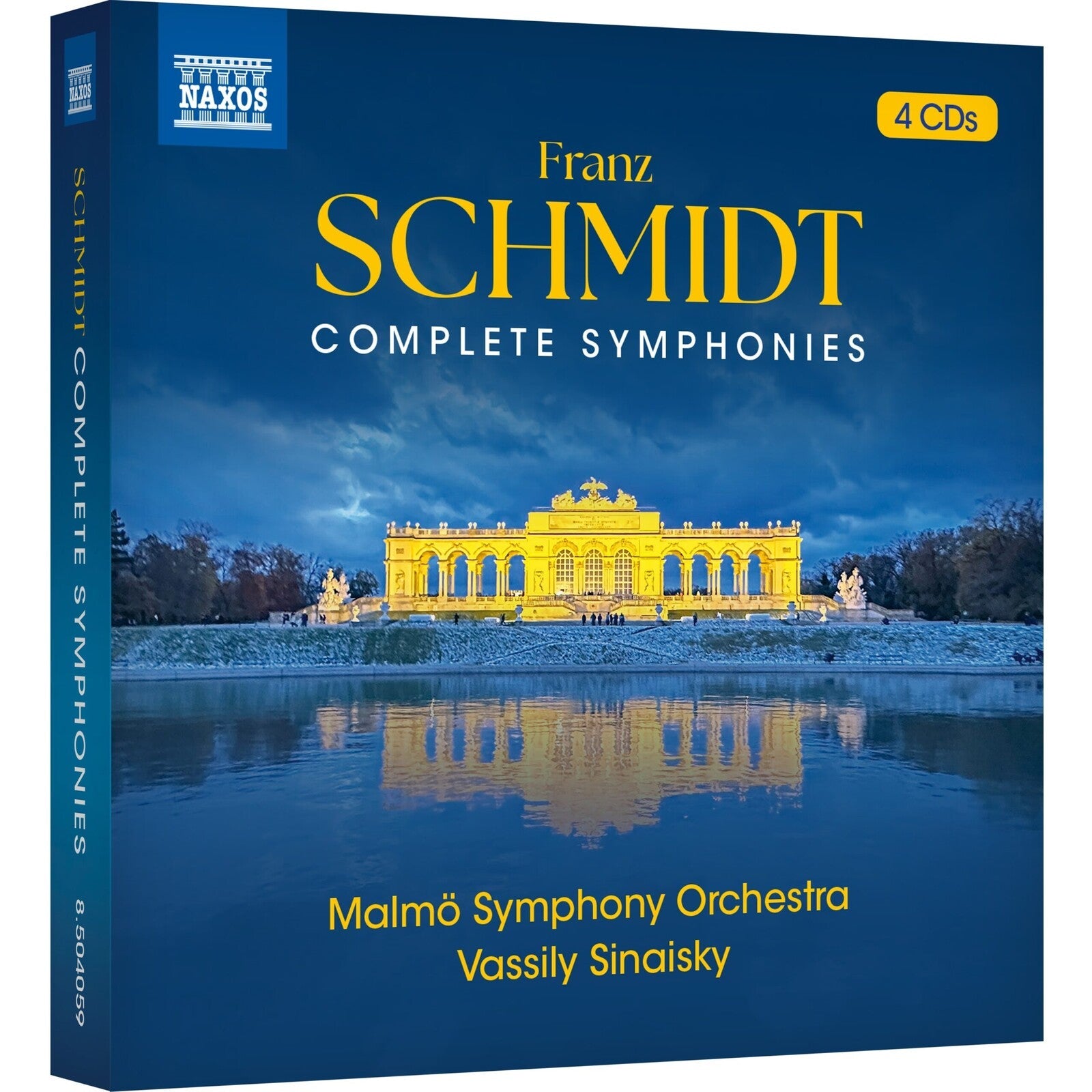 CD case for Franz Schmidt symphonies, featuring a lakeside palace scene.