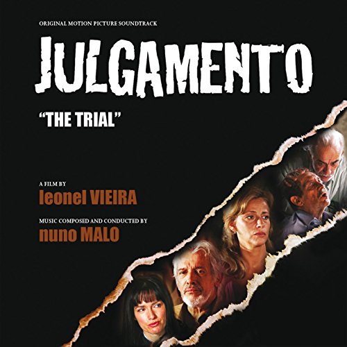 Album cover for "Julgamento" soundtrack featuring torn paper design and multiple character portraits.