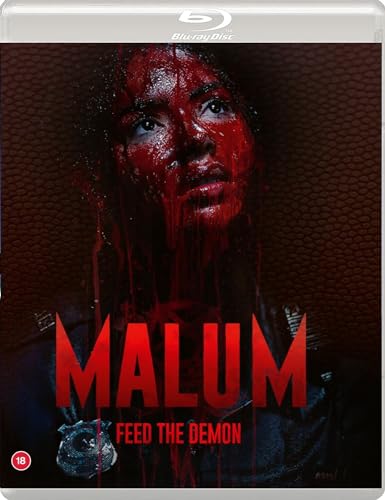 Blu-ray cover of Malum featuring a woman's face covered in blood.