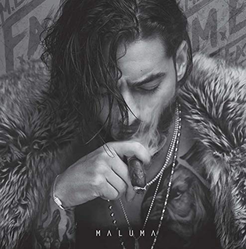 Maluma album cover: close-up of artist with cigar and fur coat.