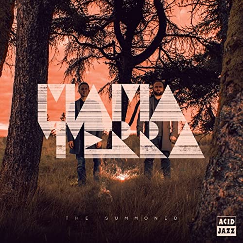 Album cover with two men obscured by geometric text in a field.