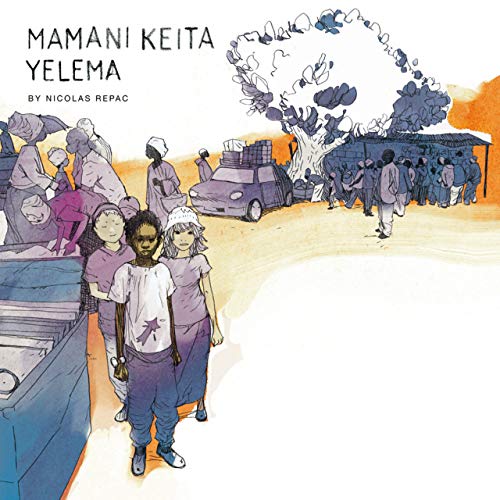 "Mamani Keita - Yelema vinyl cover featuring a vibrant, illustrated scene of people and a car."