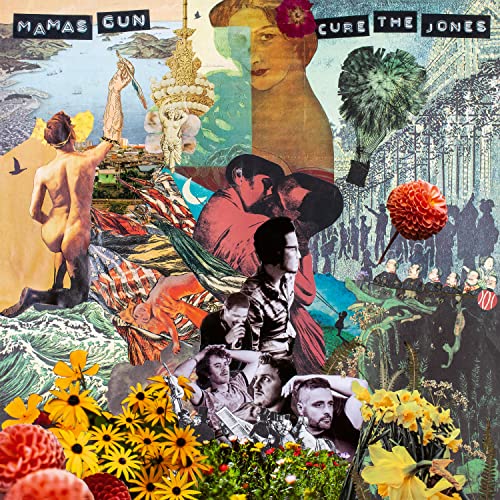 Collage album cover for Mamas Gun’s “Cure The Jones” CD, featuring figures and flowers.