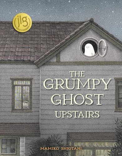 Book cover: a grey house with a ghost peering from an attic window.