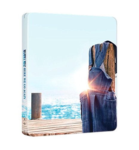 Mamma Mia! Here We Go Again" Blu-ray case with overalls and ocean view.