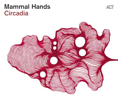Album cover with red abstract line art resembling a leaf on a white background.