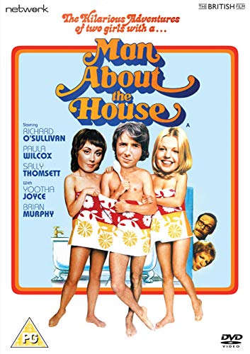DVD cover for "Man About the House" featuring three people in towels.