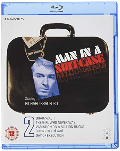 Blu-ray cover for "Man in a Suitcase" featuring a man's face in a suitcase.