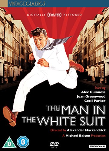 DVD cover for "The Man in the White Suit" featuring a running man.