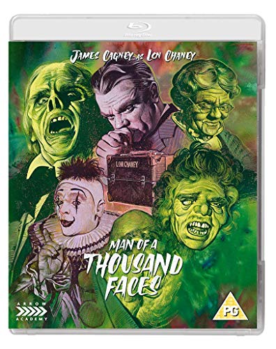 Man of a Thousand Faces" Blu-ray cover featuring James Cagney in character makeup.